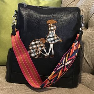 BACKPACK BLACK PEBBLE LEATHER TWO COLOR GUITAR STRAP SCHOOL WORK OFFICE …